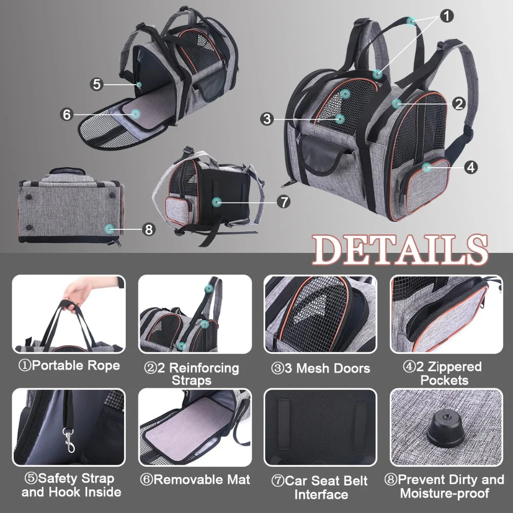 Transportín Plegable Multifuncional para Gatos — Cámara Abatible con Cojín